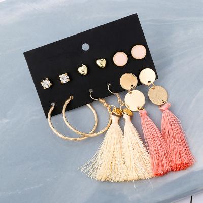 China European American Wish Fashion Tassel Earring Set Diamond Love Heart Exaggerated Earring RTS Suit for sale