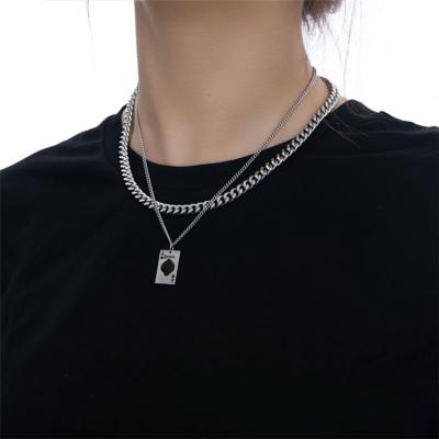 China Lead Free Ace of Spades Double Layer Cuban Necklace For Women With Male Hippy Hip Hop Personality Stacked Clavicle Chain for sale