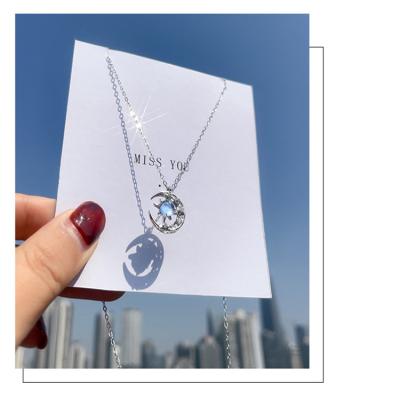 China Lead Free Galaxy Eight Blue Star Shooting Star Moon Cavity Dream Crescent Star Necklace Inlaid With Diamond Clavicle Chain for sale