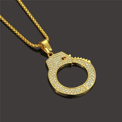 China Lead Free European American Personality Handcuffs Diamond Set Jewelry Rap Hop Hip Pendant Necklace for sale