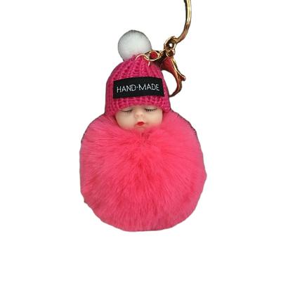 China Mini Wholesale Fashion Cute Sleep Chain Hot Baby Keychain RTS Furry Keychain for sale