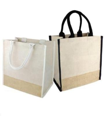 China Wholesale Reusable Fancy Hessian Bags Cotton Handled Jute Tote Bag with Trim and Liner for sale