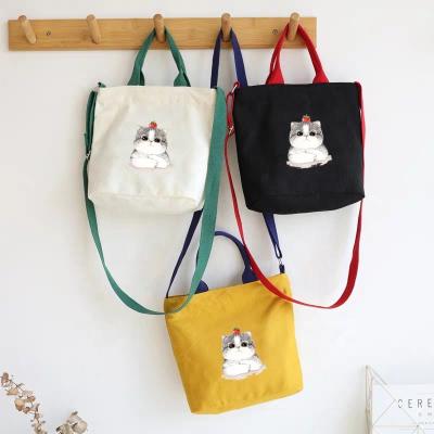 China Eco Cat Cartoon Canvas Tote Shopping Bag Accept Customized Logo for sale