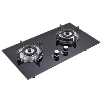 China Hotel Kitchen Auto Ignition 2 Burner Cooker Tempered Glass Chinese Made Gas Stove for sale