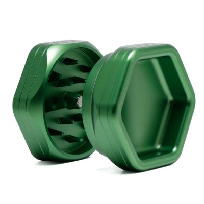 China Beyou Weed Grinder 2 Layers 2 Concave Grinder Aluminum Weed Hexagon Herb Grinder Magnetic 63mm Part for sale