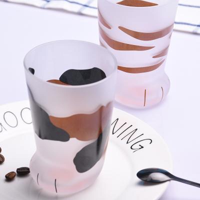 China Japan Cat Feet Glass Frosted Cat Paw Milk Juice Glass Beer Hot Creative Animal Drink Mug for sale