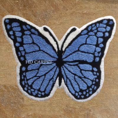 China Factory Price Washable Custom High Pile Carpet Anti Slip Die Cut Hand Knotted Blue Butterfly Blankets for sale