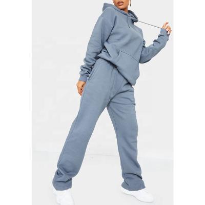 China Breathable Custom 2 Piece Set Straight Leg Tracksuit Women French Terry Cotton Sweatsuit for sale