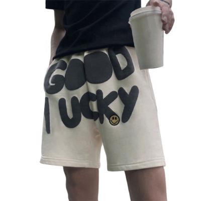 China custom Anti-wrinkle logo bubble printing french terry cotton shorts 3d puff print shorts for men for sale