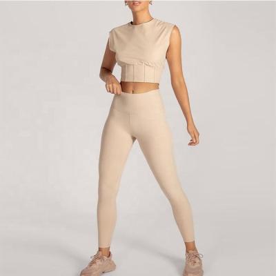 China 2022 Breathable Sleeveless Two Piece Yoga Set Sportswear Sets Sports Wear Women Workout Clothing Fitness Set for sale