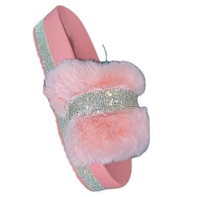 China CUSHIONING designer soft diamond lady wholesale free sample 2021 winter plush bling slippers for sale