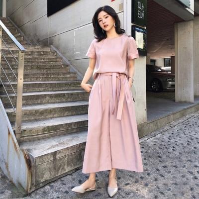 China ASM ANNA Summer Solid Color Collar Suit Elegant Round Short Sleeve Fashion Two Piece Set Women Clothing for sale