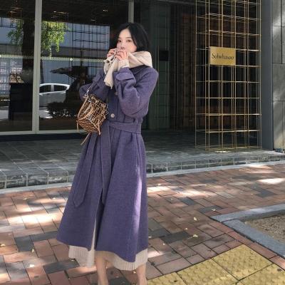 China Winter Anti-Shrink Vintage ASM ANNA Collar Small Square Double Sided Long Belt Tweed Wool Coat for sale