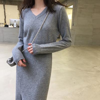 China ASM ANNA Winter breathable side slit knit dress all-match sweater skirt slim long push-up dress for sale