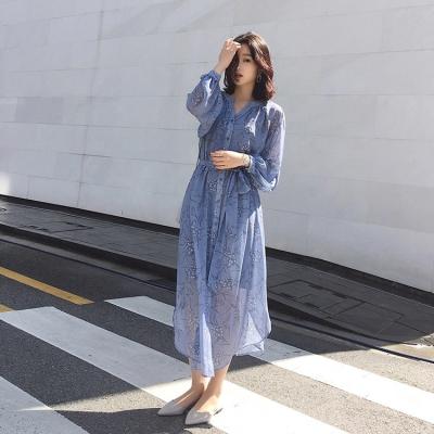 China ASM ANNA Summer New Slim Viable Shirt Style Elegant Printed Pleated Dress for sale