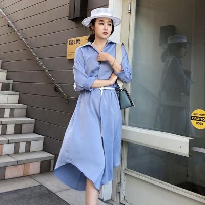 China ASM ANNA Spring Summer Sustainable Women Over Knee Sleeves Long Shirt Silk Elegant Casual Dress for sale