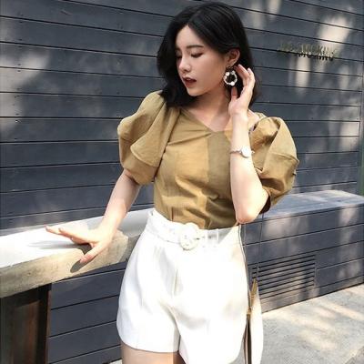 China ASM ANNA summer vintage v-neck ladies blouse princess doll style french style open sleeve open tops for sale