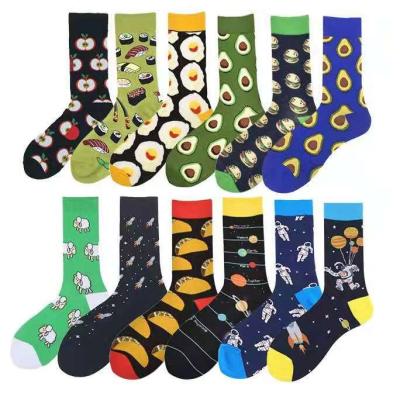 China F007 Autumn/winter fashion QUICK DRY socks for men Mid-tube stockings for men cartoon animal food donut pizza cotton socks for sale