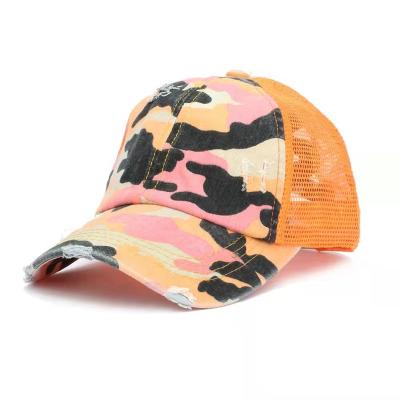 China COMMON Outdoor Cap R056 Female Ponytail Baseball Net Hat Cotton Camouflage Sunscreen Hat for sale