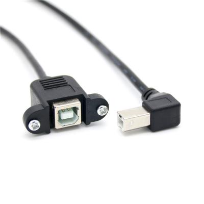 China 90 Degree USB B Male Mobile Phone to B Female Printing Extension Cable with Panel Mount Screw for Printer Scanner Fax Cable for sale