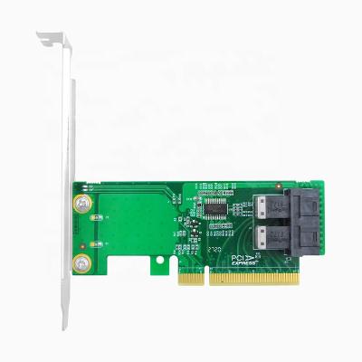 China Motherboards BIOS must have PCIe fork mode support Linkreal PCIe x8 to port 2 SFF-8643 NVMe adapter card for sale