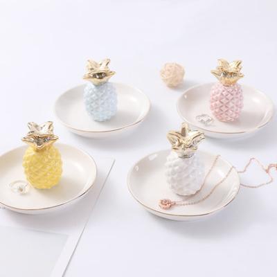 China Jewelry Packaging & Show Ring Holder Pineapple Jewelry Plate Ceramic Trinket Tray Dish for sale