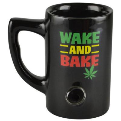 China Sustainable Wake And Bake 3d Ceramic Smoking Pipe Matte Black Coffee Mug for sale