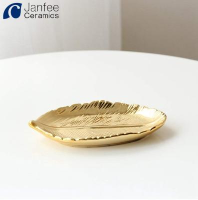 China Jewelry Packaging & Display Gold Ceramic Areca Palm Leaf Dishes for sale