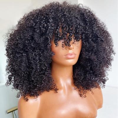 China Afro Kinky Curly Afro Mongolian Wave Wig For Black Women,Natural Hair Machine Made Wig With Bangs,Brazilian Fringe Wig Wholesale for sale