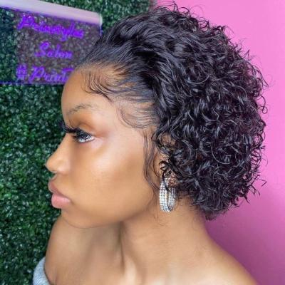 China Hair Pixie Wigs, Short Bob Pixie Cut Wig Curly 13x1, Glueless Brazilian And Peruvian Pixie Cut Virgin Lace Frontal Wig Pixie Wig for sale