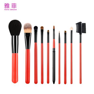 China 131A017210 Sleek Rood Houten Handvat 10pcs Make-up Brush Set Privé Logo Te koop