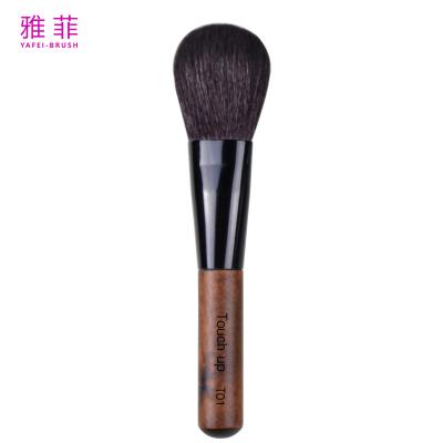 China Aluminium Tube Fashionable Face Powder Brush Wood Handle Makeup Brush for sale