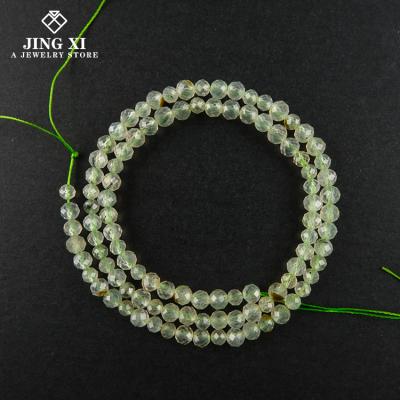 China DIY Jewelry Making Wholesale Light Green Prehnite Point Necklace Gemstone 4mm Natural Face Stone Rough Pine Beads DIY Jewelry Bracelet for sale