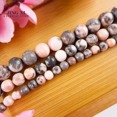 China DIY jewelry making wholesale natural pink faceted zebra diy stone loose bead for jewelry bracelet necklace 6mm 8mm 10mm round stone beads for sale