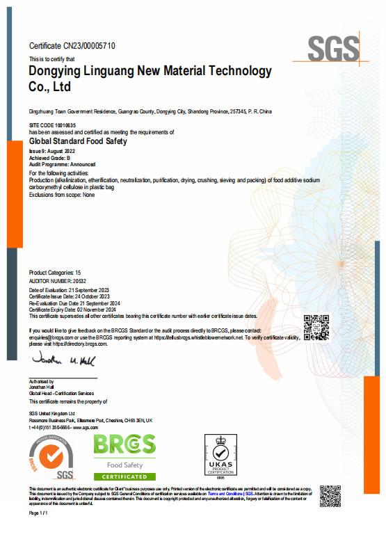 Global Standard Food Safety - Dongying Linguang New Material Technology Co., Ltd.