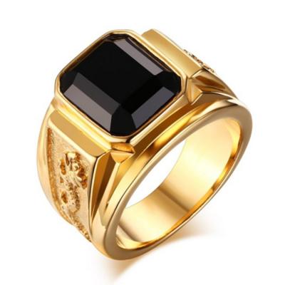 China Vintage Fashion Jewelry Black Stone Rings Mens Gems Stainless Steel Rings Design With Gems for sale