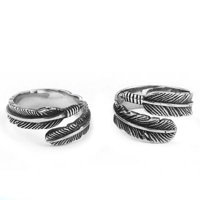 China New Creative Antique 316 Stainless Steel Vintage Feather Wing Rings For Mens Ladies for sale