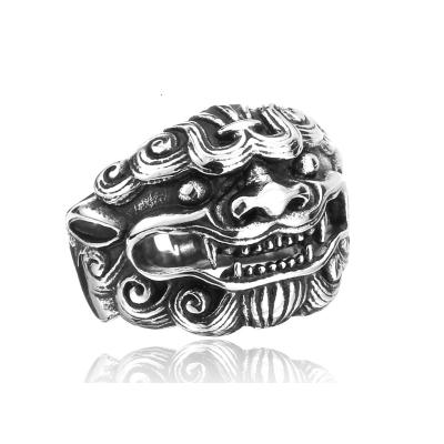 China CLASSIC Custom Design Punk Rock Biker Jewelry Stainless Steel Mens Sacred Animal Qilin Design Rings For Women Mens for sale