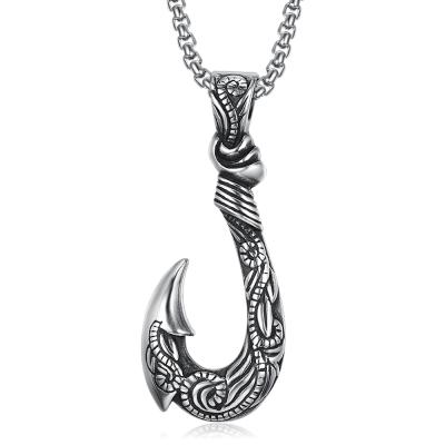 China Cool Mens Biker Jewelry 316 Stainless Steel Fish Hook Pendants Necklaces Biker Mens Necklaces for sale