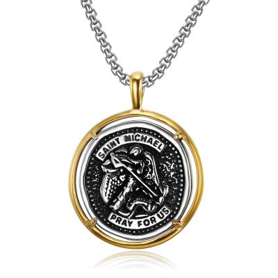 China Cute St Michael Archangel Pray For Us Pendants Necklaces Fork Setting Framing Pendant Necklaces for sale