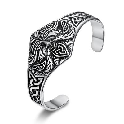 China Wholesale Vintage Viking Amulet Mens Cuff Bangle Stainless Steel With Irish Knot Symbol Cuff Bracelets for sale