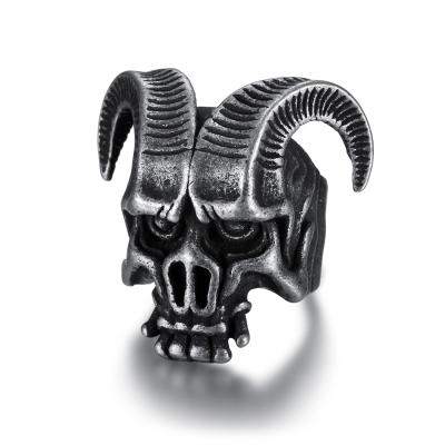 China Fashion Men's Jewelry 316L Punk Ram Ring Stainless Steel For Men Goat Biker Animal Head Rings Ram Jewelry for sale