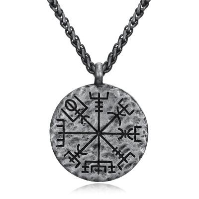 China Cute Custom Design Cool Fashion Iron Viking Vegvisir Rune Pendant Necklace With Stainless Steel Chain for sale