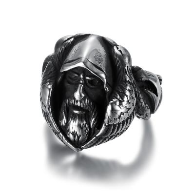 China New Custom Creative Punk Style Stainless Steel CLASSIC Viking Norse Mythology Odin Crow Raven Skull Rings For Women Men for sale