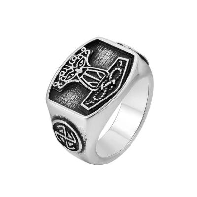 China New Vintage European Creative Custom CLASSIC Style Viking Ax Stainless Steel Mens Silver Seal Rings for sale