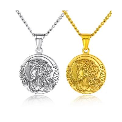 China Religious Wholesale Cool Design 316 Stainless Steel Silver Gold Plated Jesus Head Pendants Necklaces for sale