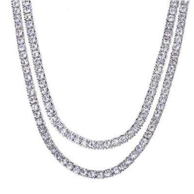 China Hot Sale Hiphop Iced Out Jewelry 18k White Gold Mes Diamond Tennis Chain Bling Necklaces for sale