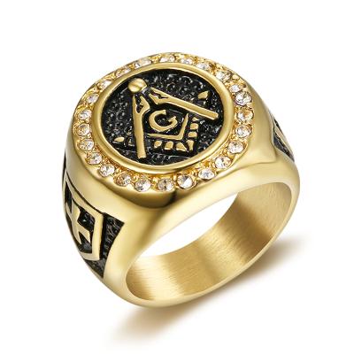 China OEM ODM Jewelry Stainless Steel Classic Gold Crystal Masonic Rings For Men Women for sale