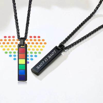 China CLASSIC Free Gay Pride Jewelry Rainbow Enamel Stainless Steel Porcelain Fashion Pendant Necklace for sale