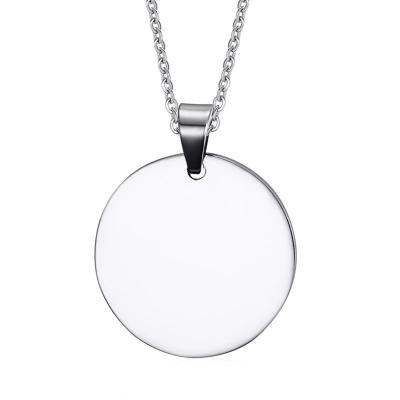 China Stainless Steel Brand Logo Engraving Stamping Circle Dog Tags 316L Stainless Steel Blank Round Pendants Necklaces for sale